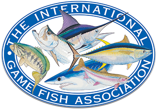 International Game Fish Association logo with multiple colorful game fish arranged around a blue circular border.